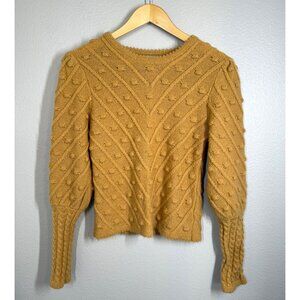 Favlux Womens Size M Cable Knit Bobble Mustard Yellow‎ puff long sleeve Sweater